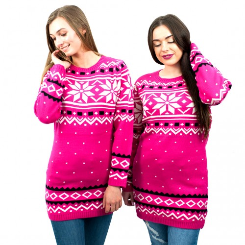 Miss Lulu Ladies Christmas Jumper With Snowflake Pattern Small - Pink