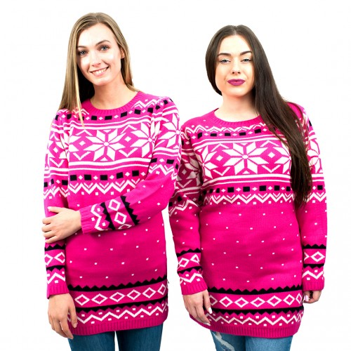 Miss Lulu Ladies Christmas Jumper With Snowflake Pattern Small - Pink