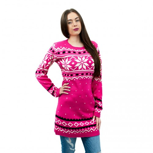 C3101 - Miss Lulu Ladies Christmas Jumper With Snowflake Pattern Medium - Pink