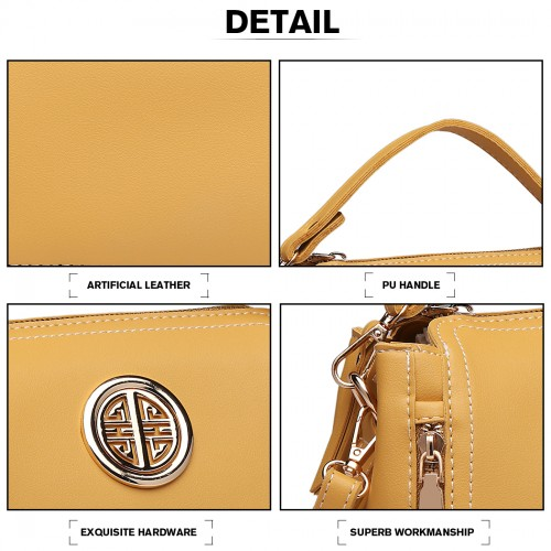 E1851 - Miss Lulu Leather Look Dual Zipped Handbag - Yellow