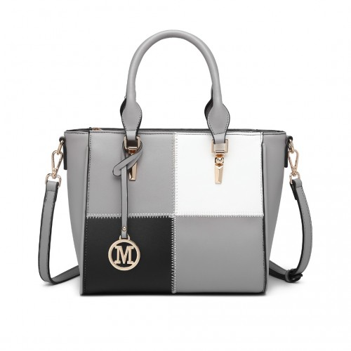 LG2214 - Miss Lulu Muti-Colour Combination Handbag Tote Bag - Grey