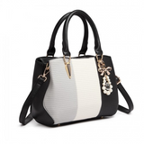 LG6866 - Miss Lulu Leather Look Colour Block Bow Pendant Handbag - Black