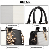 LG6866 - Miss Lulu Leather Look Colour Block Bow Pendant Handbag - Black