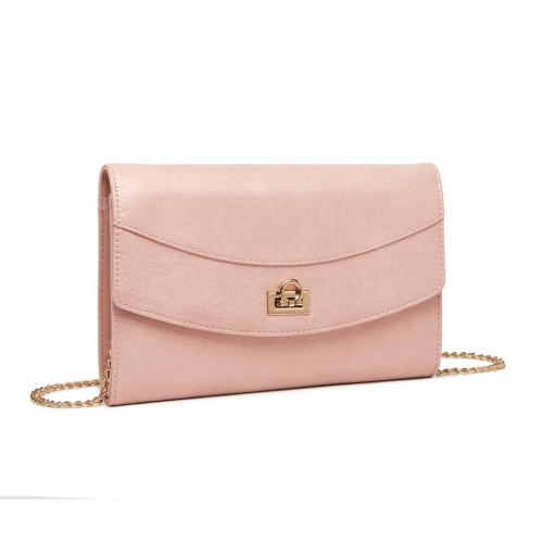 LP2219 - Miss Lulu Elegant Flap Clutch Leather Chain Evening Bag - Pink