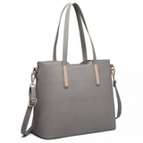 Miss Lulu Three Piece Tote Shoulder Bag And Clutch - Grey