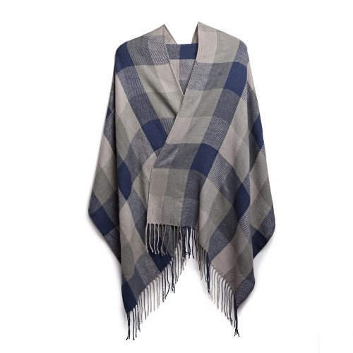 Women Fashion Long Shawl Grid Tassel Winter Warm Lattice Large Scarf - Grey