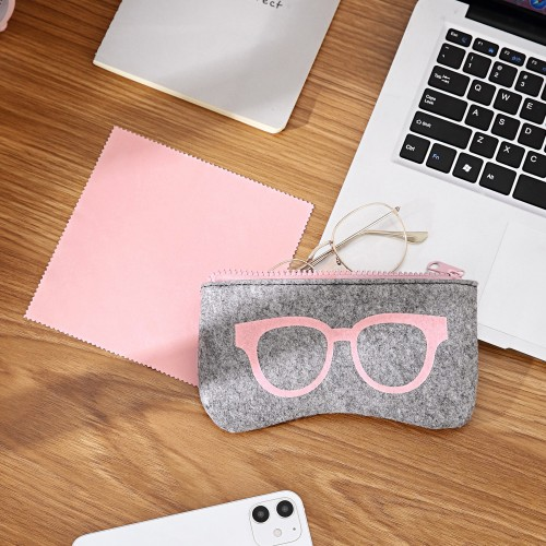 Soft Felt Glasses Case - Grey And Pink