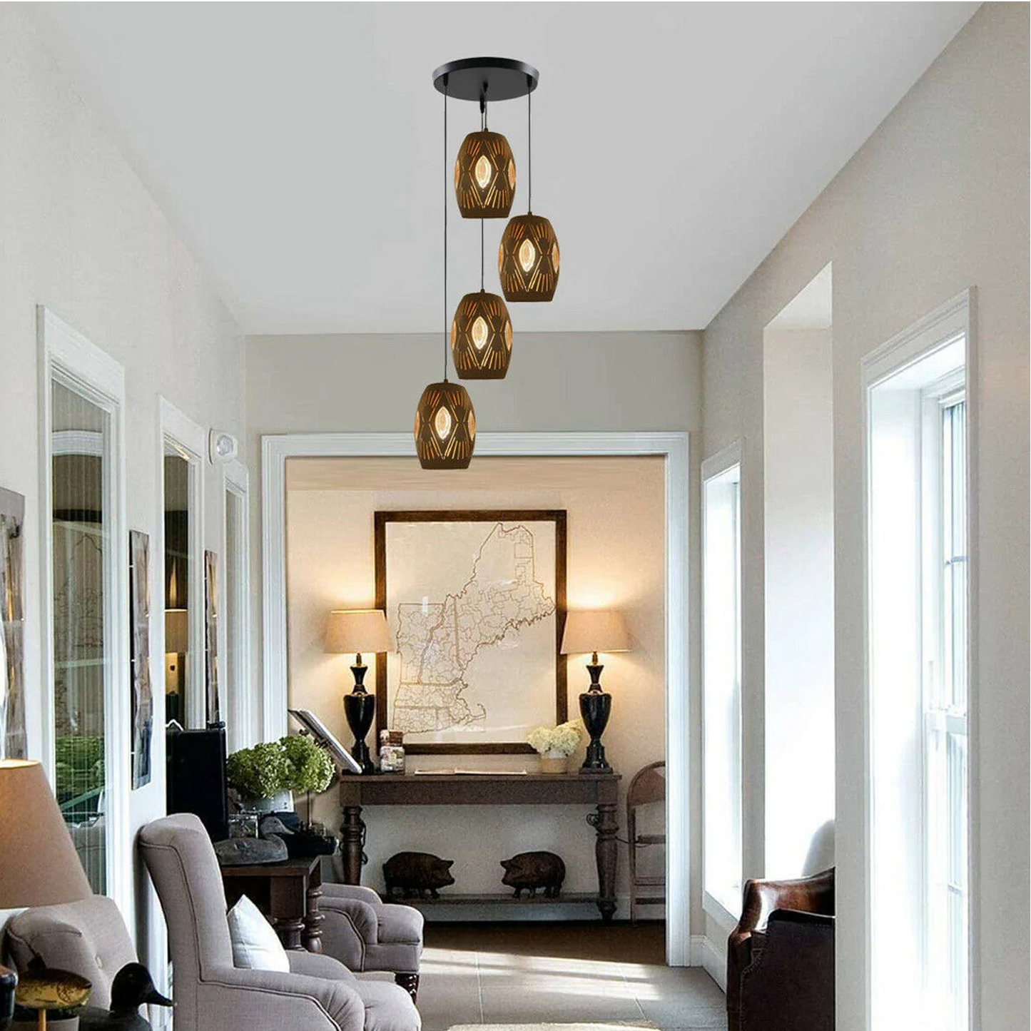 4 Way Multi Tier Ceiling Light Pendant Eyeball Design Shades Modern Fitting~1568