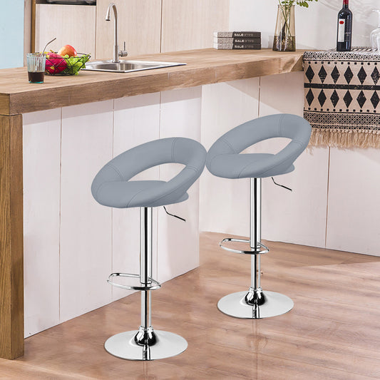 Bar Stools Set of 2 Faux Leatherr Bar Stools White Dinning Chairs,Bar Chairs With 360 Degree Swivel Adjustable Height（Grey）