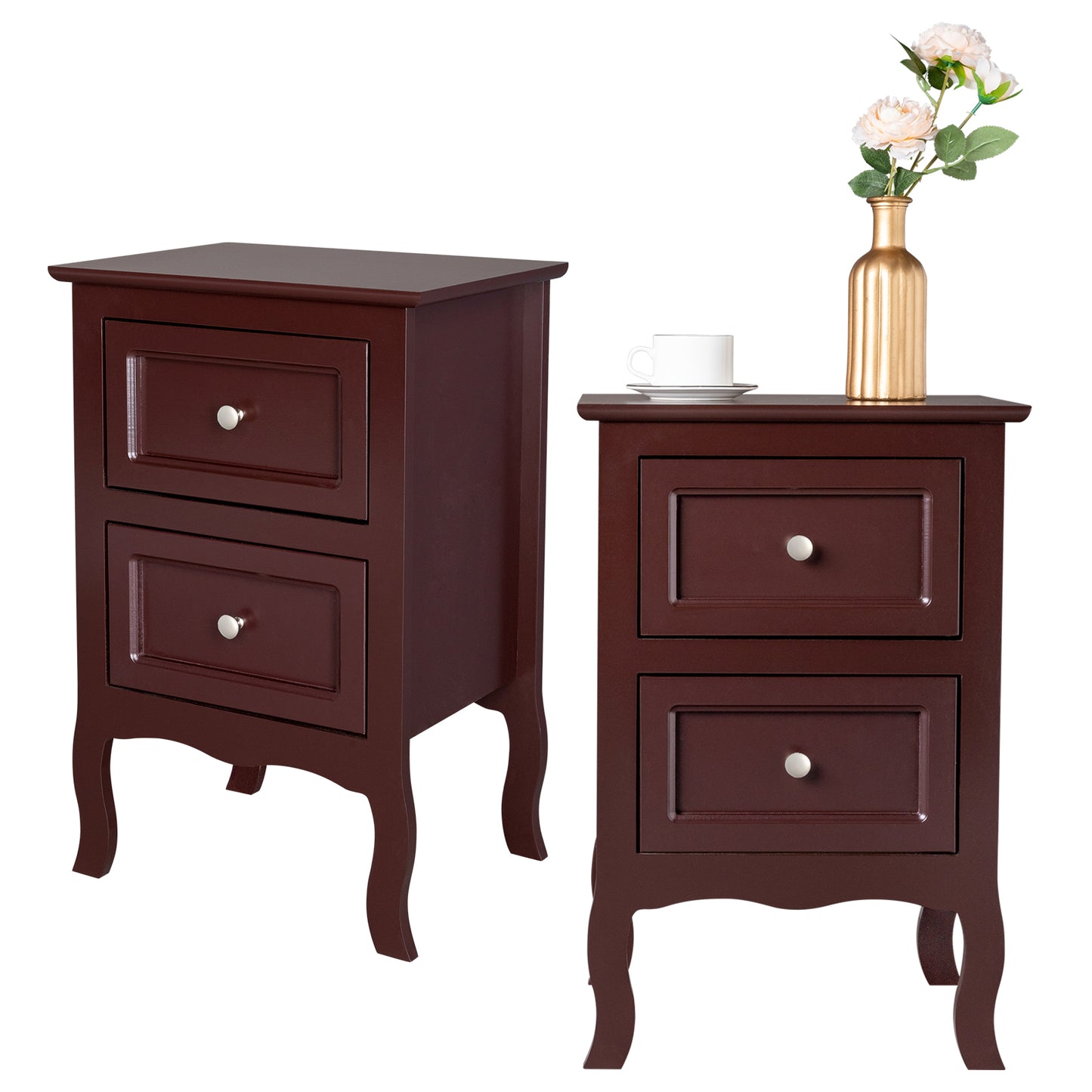 2pcs Country Style Two-Tier Night Tables Large Size - Brown