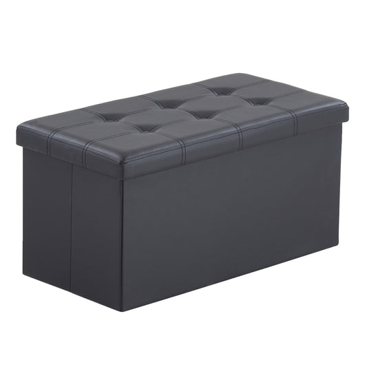 76*38*38cm Glossy Pull Point PVC MDF Foldable Storage Footstool Black