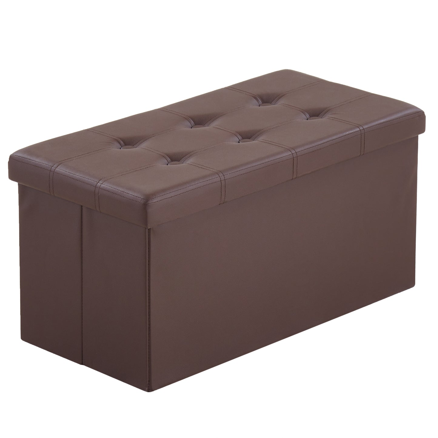 76*38*38cm Glossy Pull Point PVC MDF Foldable Storage Footstool Dark Brown