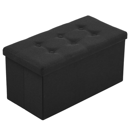 76*38*38cm Pull Point Linen MDF Foldable Storage Footstool Black