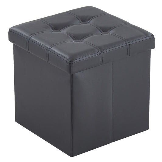 38*38*38cm Pull Point PVC MDF Foldable Storage Footstool Black