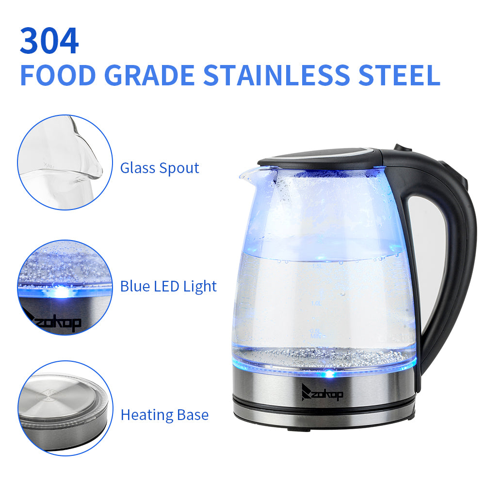 2000W 1.8L Electric Glass Kettle UK Plug