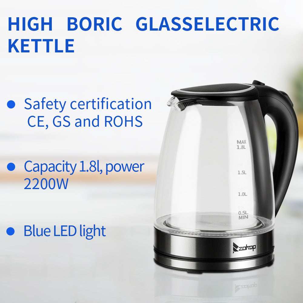 2000W 1.8L Electric Glass Kettle UK Plug