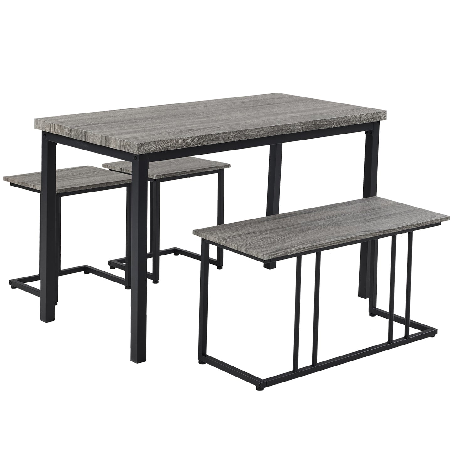 Dining Table Set for 4, Kitchen Table with 2 Stools and a Bench, 4 Piece Kitchen Table Set for Small Space, Home Kitchen Bar Pub Apartment, Gray