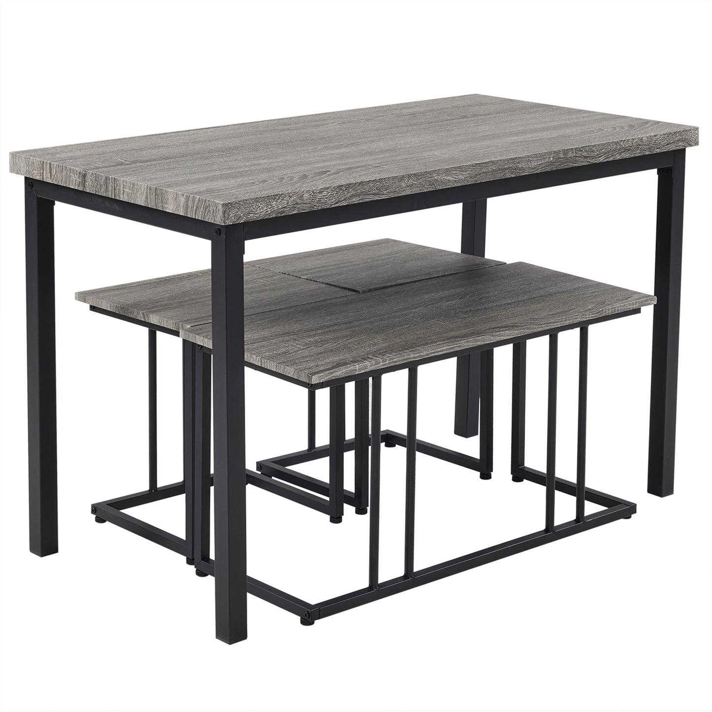 Dining Table Set for 4, Kitchen Table with 2 Stools and a Bench, 4 Piece Kitchen Table Set for Small Space, Home Kitchen Bar Pub Apartment, Gray