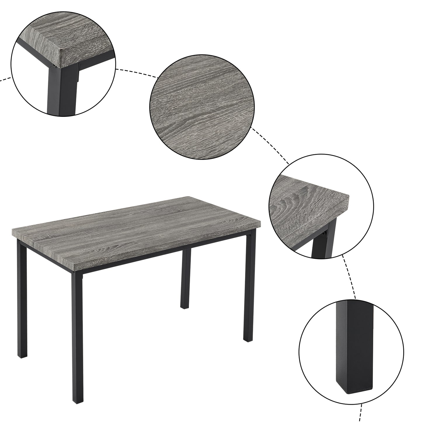 Dining Table Set for 4, Kitchen Table with 2 Stools and a Bench, 4 Piece Kitchen Table Set for Small Space, Home Kitchen Bar Pub Apartment, Gray