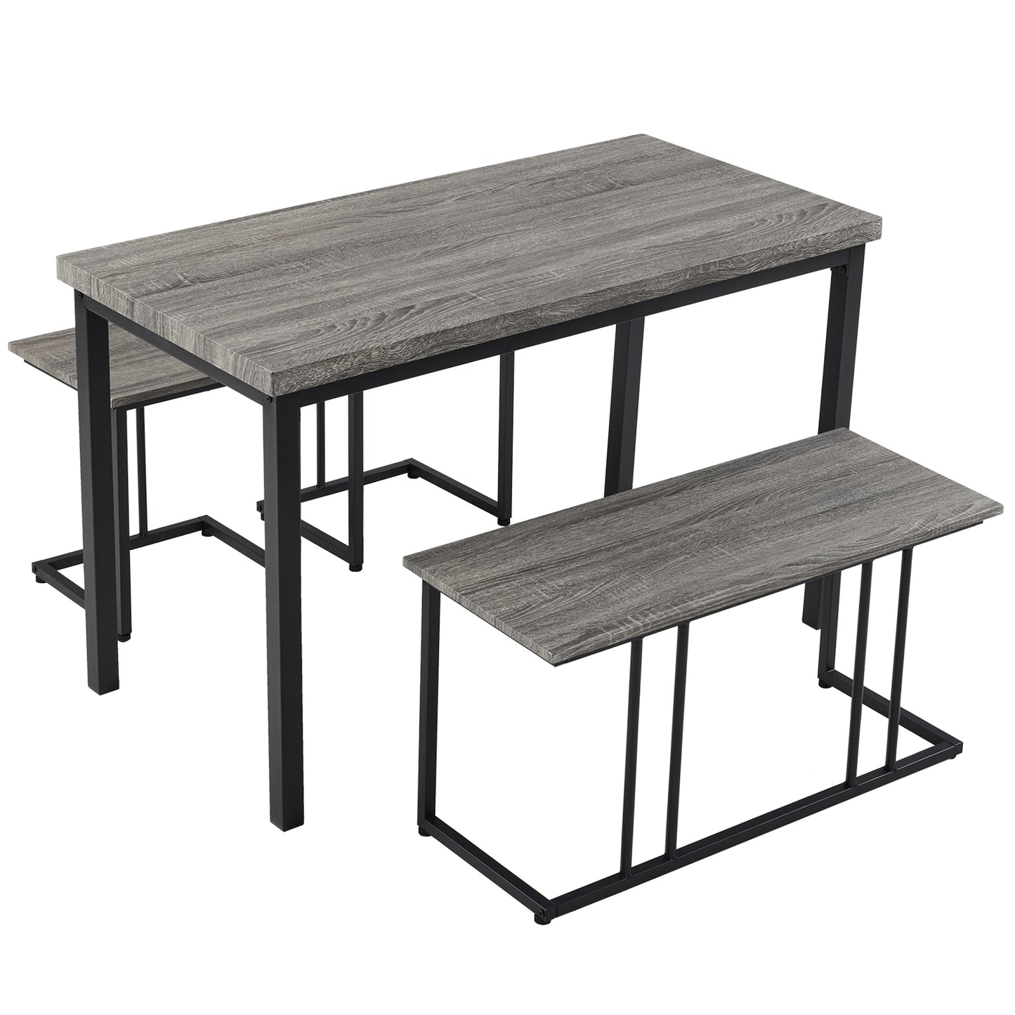 Dining Table Set for 4, Kitchen Table with 2 Stools and a Bench, 4 Piece Kitchen Table Set for Small Space, Home Kitchen Bar Pub Apartment, Gray