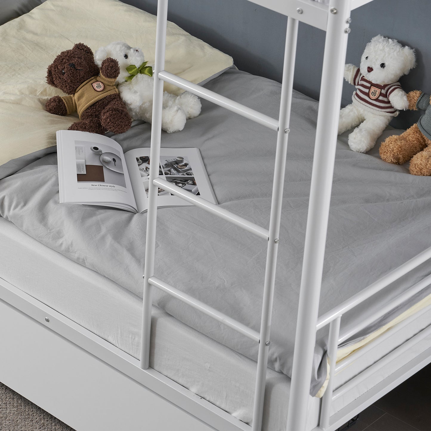 SALE Bunk Bed with Two Storage Drawers & Full-Length Guard Rail, Heavy Duty Metal Bunk Bed for Kids Teens Adults, White