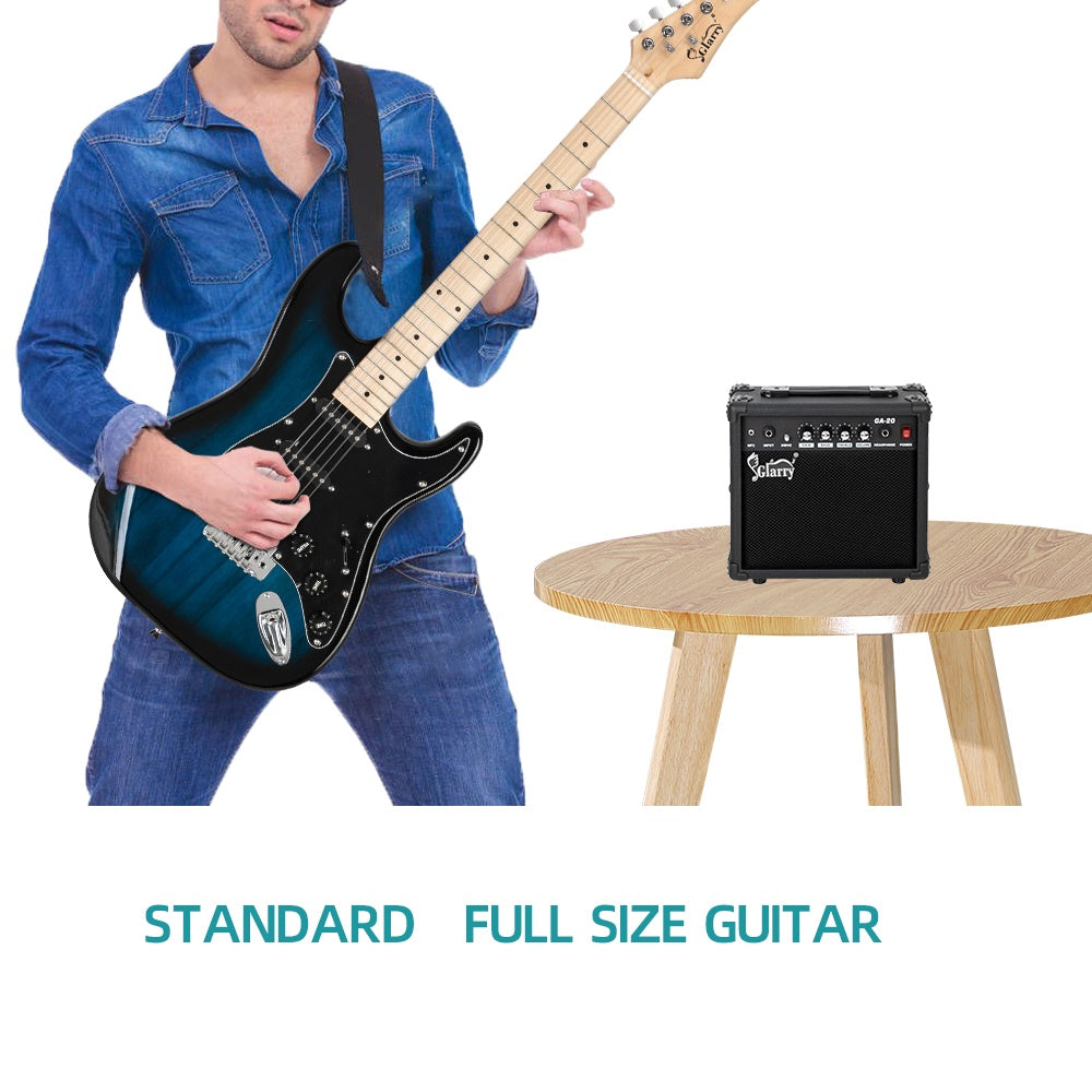 Glarry GST Stylish Electric Guitar Kit with Black Pickguard Amp Bag Tools -Blue