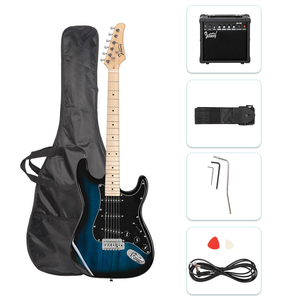 Glarry GST Stylish Electric Guitar Kit with Black Pickguard Amp Bag Tools -Blue