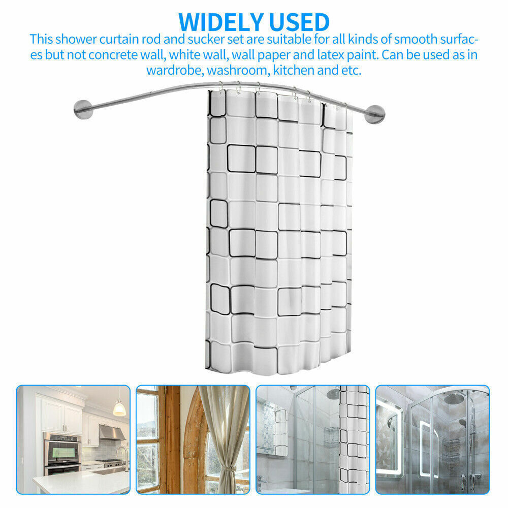 Stretchable Stainless L Shaped Pole Bathroom Corner Shower Curtain Rail Rack Rod