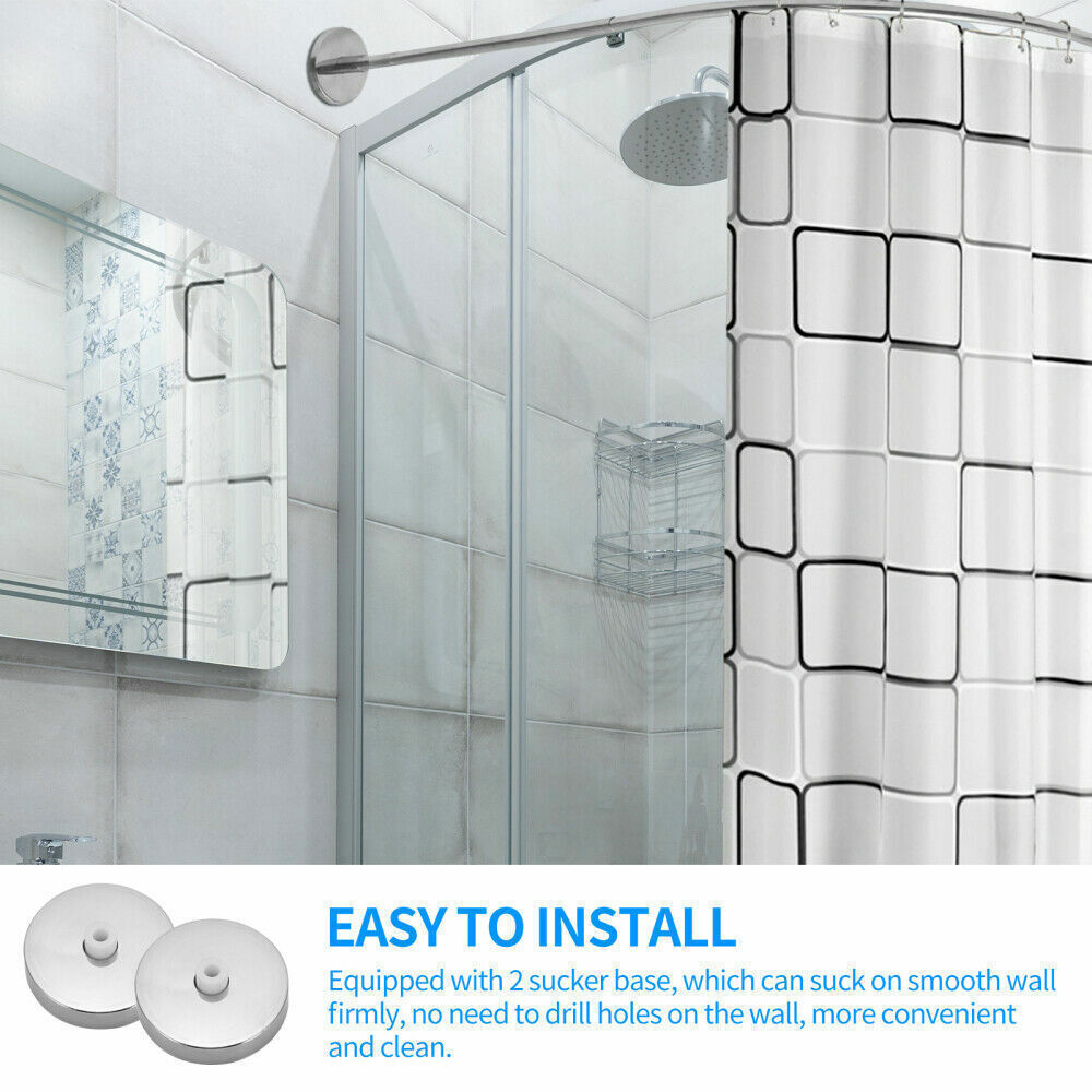 Stretchable Stainless L Shaped Pole Bathroom Corner Shower Curtain Rail Rack Rod