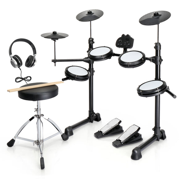 Glarry Electronic Drum Set for Beginner with 4 x 7in Drum Pads, 3x 10in Cymbals, 150 Sounds, Drum Module, Headphones, Drumsticks