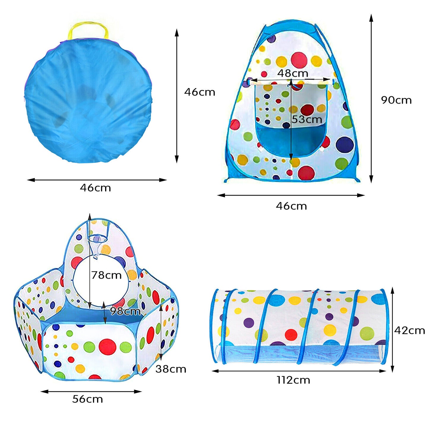 3 in 1 Kids Play Tent Baby Tunnel Ocean Ball Pit Toy Playhouse Playhouse for Kids