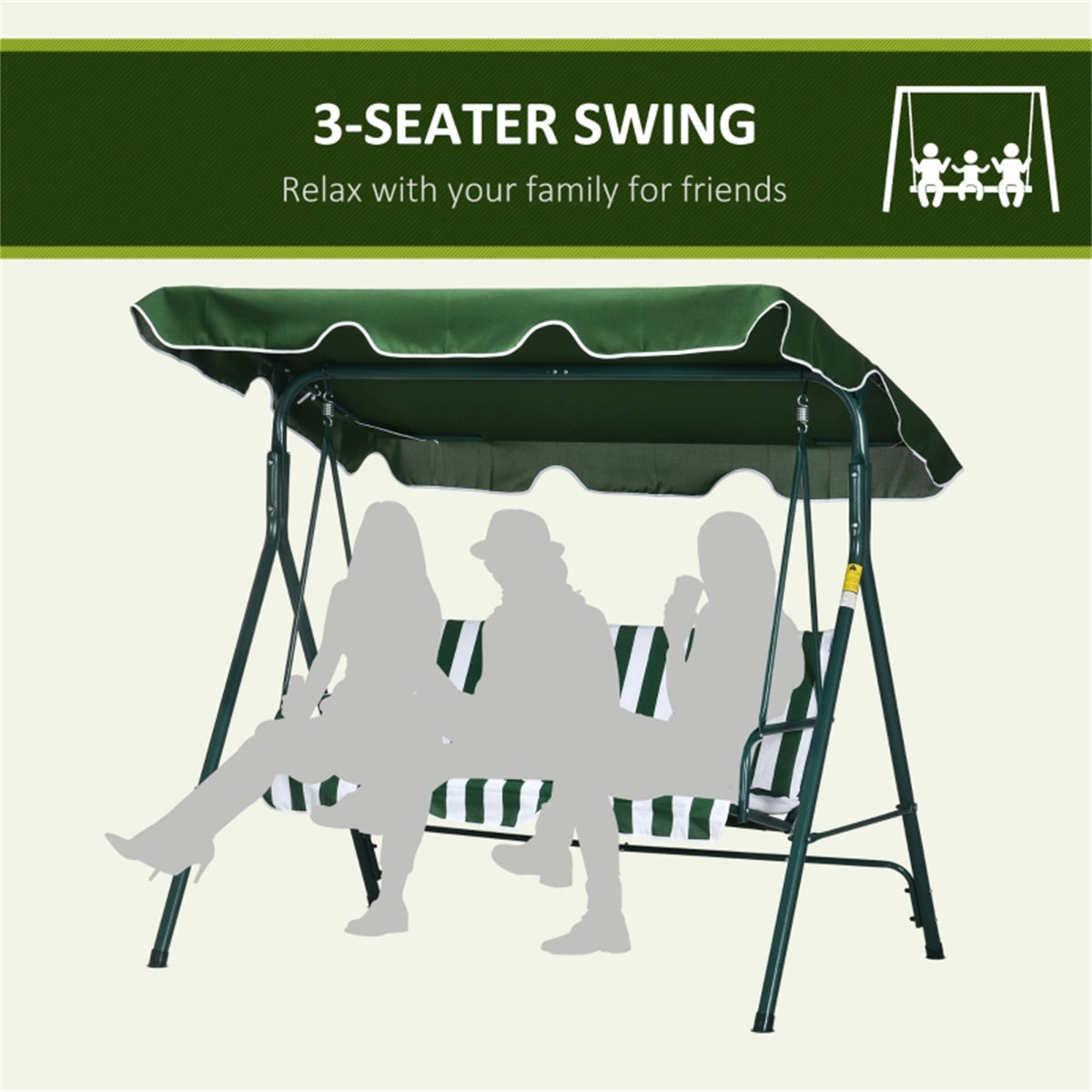 3-Seat Patio Swing Chair-Green