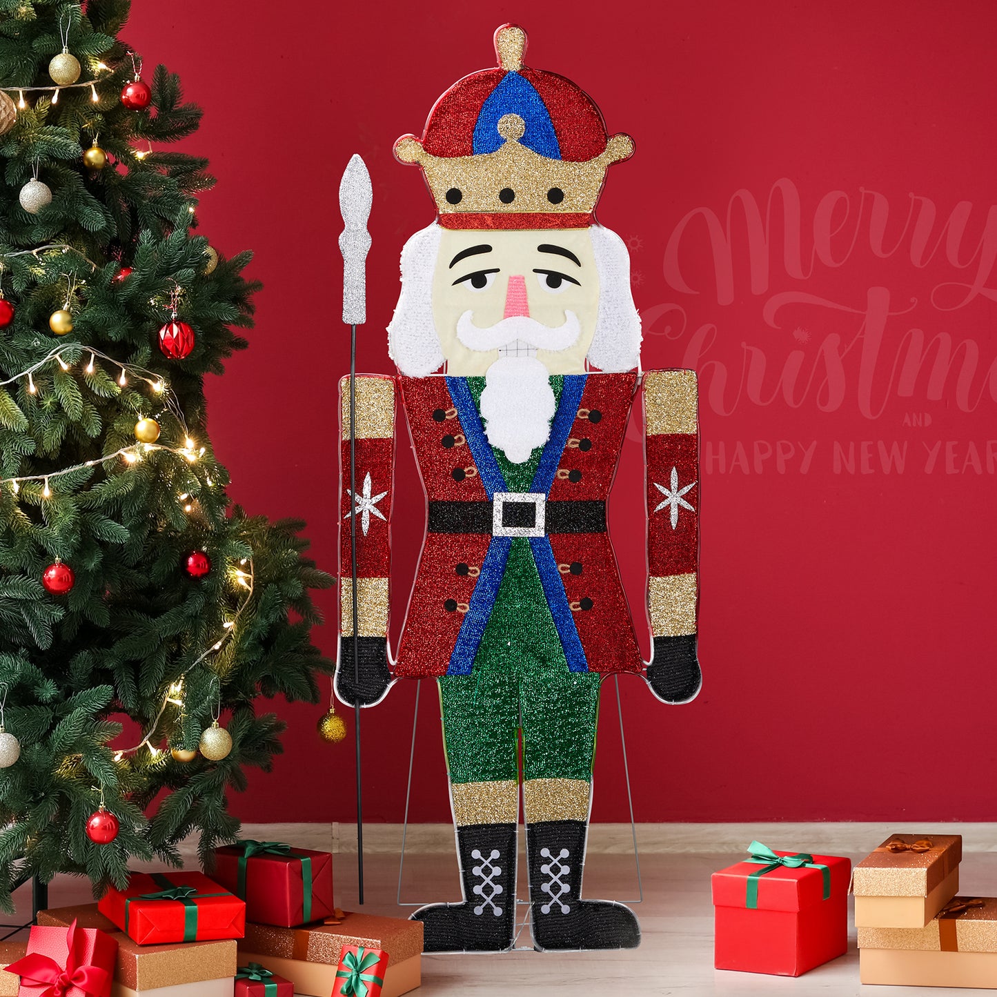 Lighted Nutcracker Christmas Yard Decorations, Pre-lit 2D Nutcracker Soldier with 162 LED Warm White Lights and Stakes for Xmas Outdoor Holiday Indoor Decor Lighted Holiday Displays