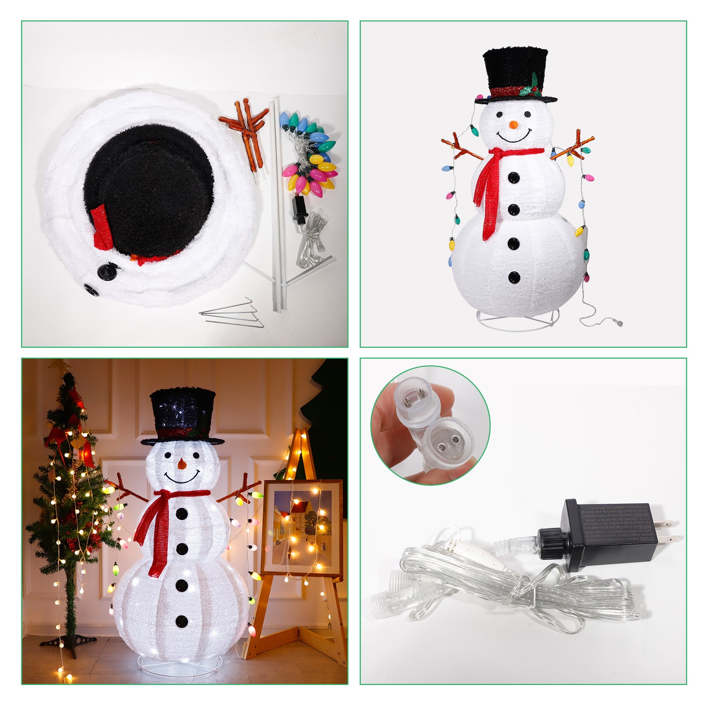 4ft 100LED 20 Lanterns Cashmere Fabric Retractable Snowman Garden Snowman Decoration