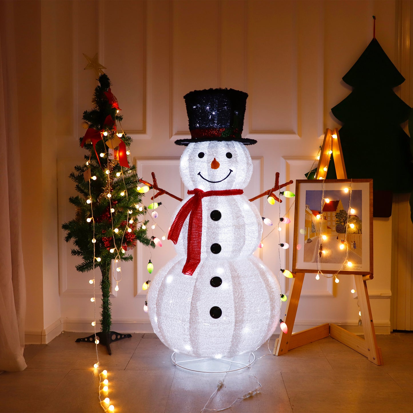 4ft 100LED 20 Lanterns Cashmere Fabric Retractable Snowman Garden Snowman Decoration