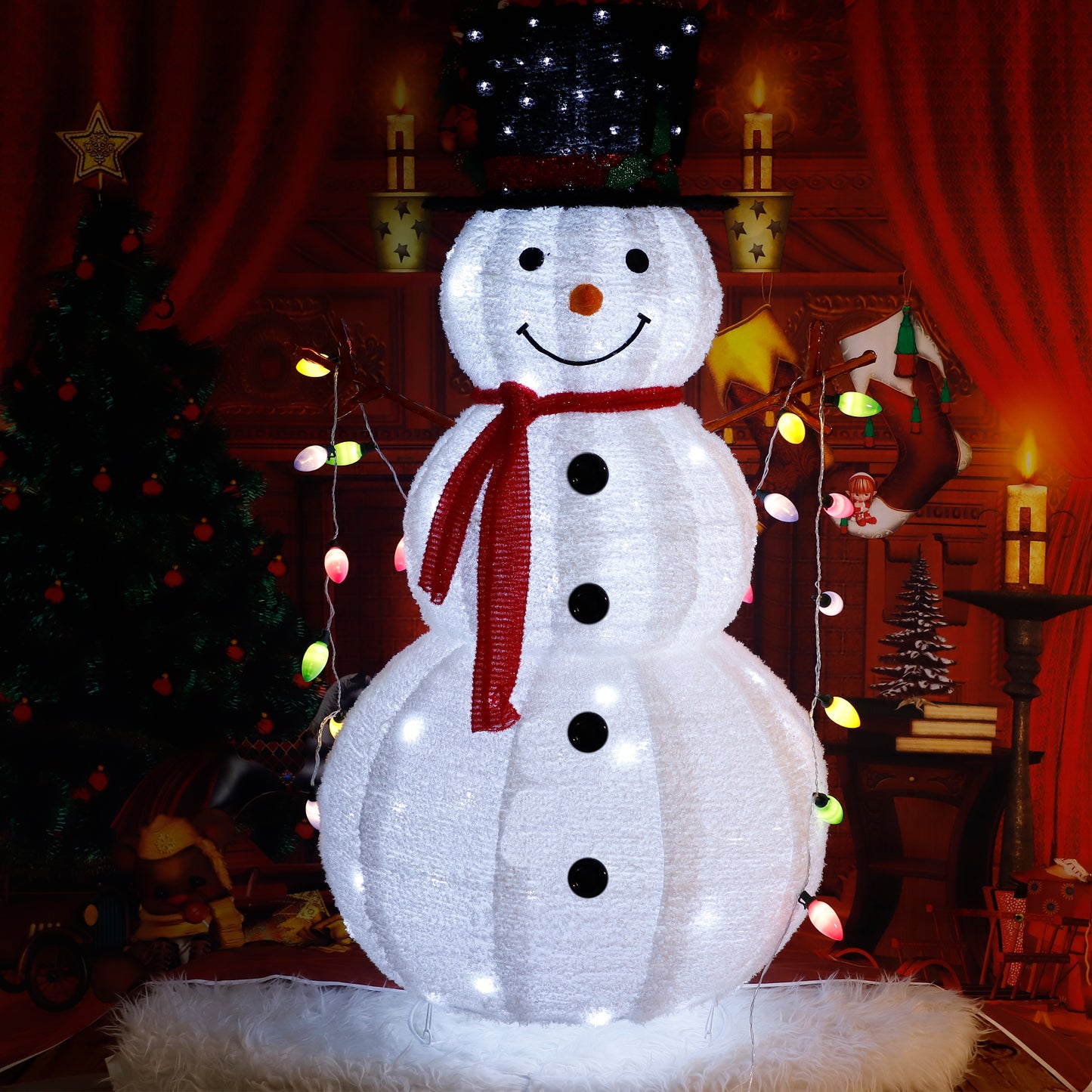 4ft 100LED 20 Lanterns Cashmere Fabric Retractable Snowman Garden Snowman Decoration