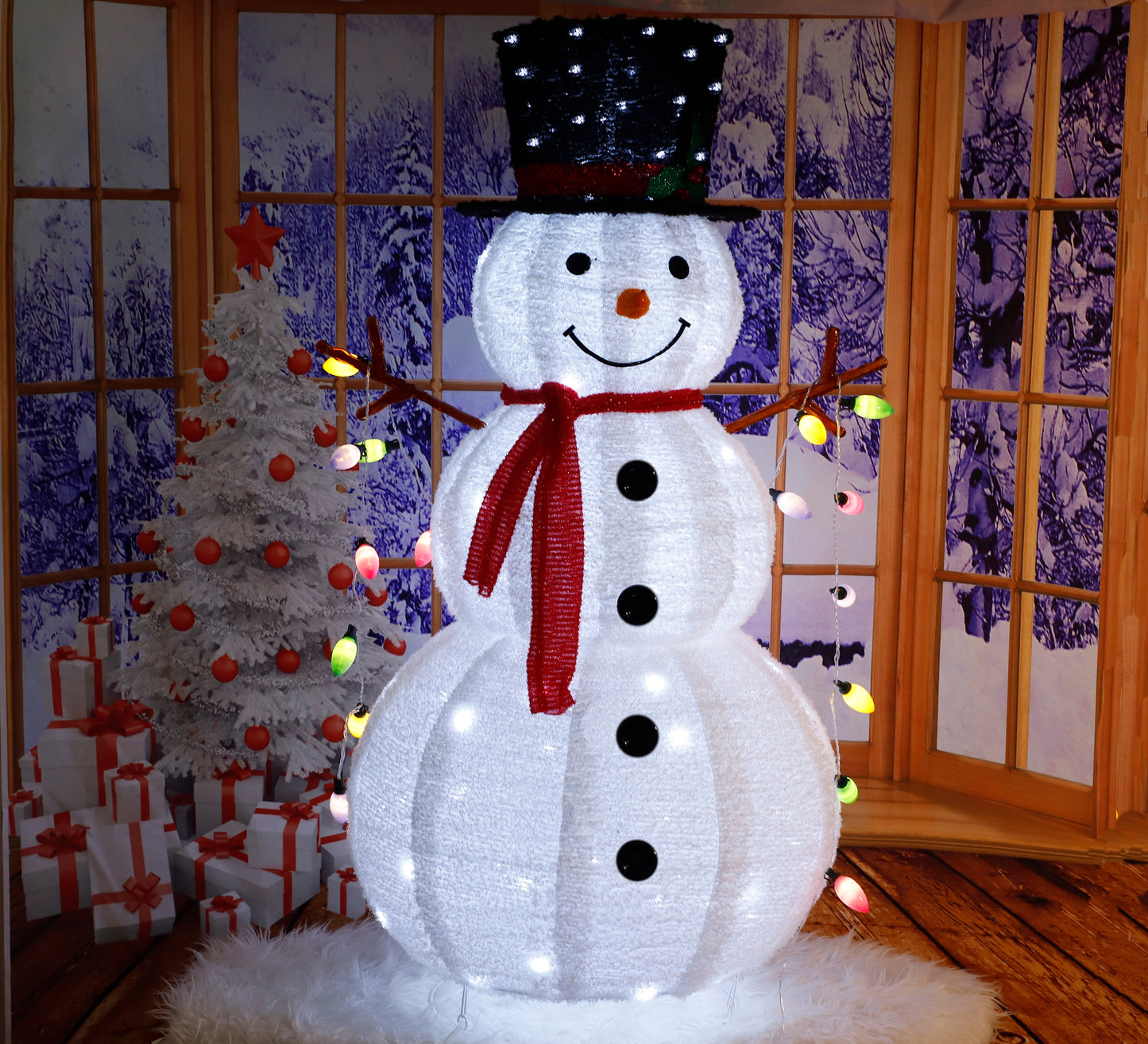 4ft 100LED 20 Lanterns Cashmere Fabric Retractable Snowman Garden Snowman Decoration