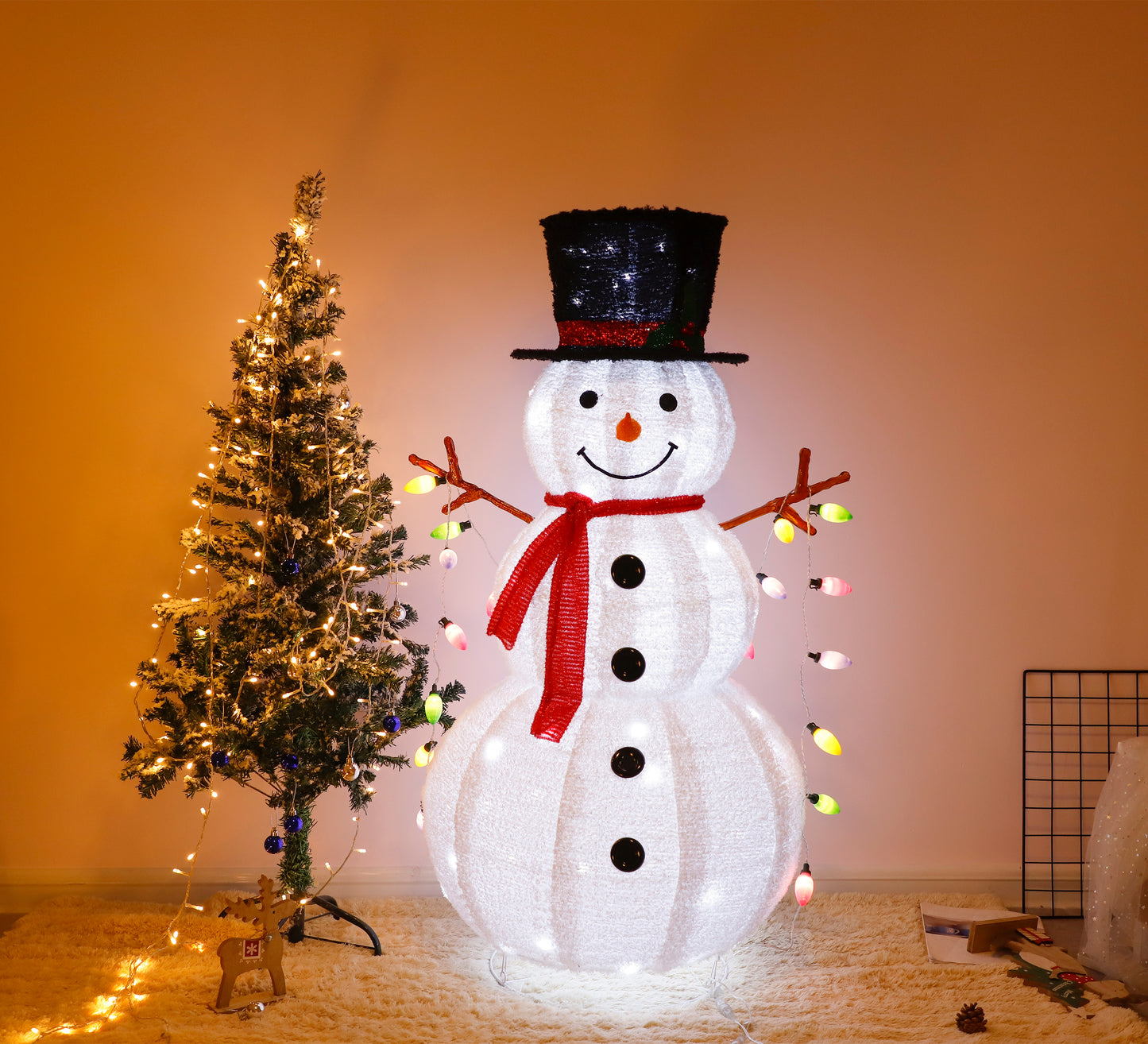 4ft 100LED 20 Lanterns Cashmere Fabric Retractable Snowman Garden Snowman Decoration