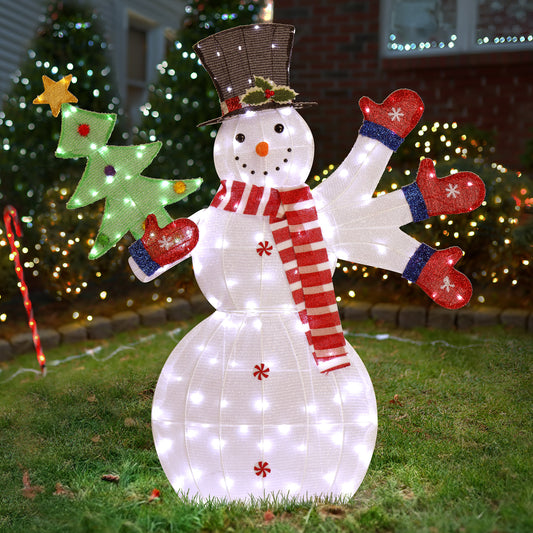 Lighted Snowman Christmas Yard Decorations, Pre-lit 2D Snowman Waving Hands with 170 LED Warm White Lights and Stakes for Xmas Outdoor Holiday Indoor Decor Lighted Holiday Displays