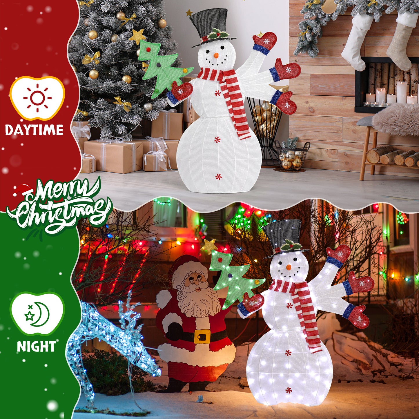 Lighted Snowman Christmas Yard Decorations, Pre-lit 2D Snowman Waving Hands with 170 LED Warm White Lights and Stakes for Xmas Outdoor Holiday Indoor Decor Lighted Holiday Displays