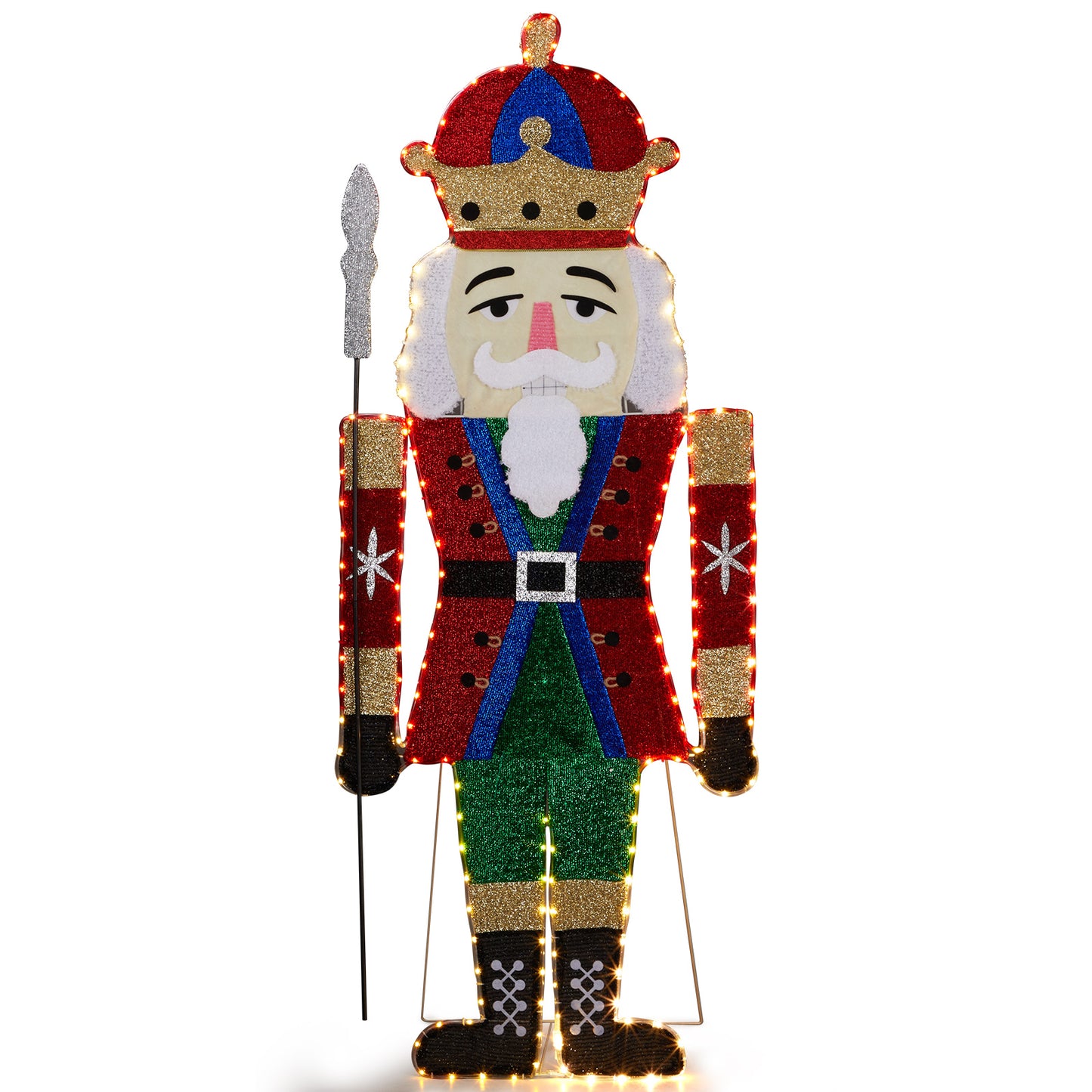 Lighted Nutcracker Christmas Yard Decorations, Pre-lit 2D Nutcracker Soldier with 162 LED Warm White Lights and Stakes for Xmas Outdoor Holiday Indoor Decor Lighted Holiday Displays