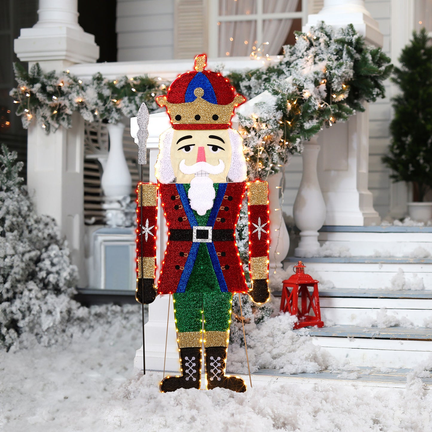 Lighted Nutcracker Christmas Yard Decorations, Pre-lit 2D Nutcracker Soldier with 162 LED Warm White Lights and Stakes for Xmas Outdoor Holiday Indoor Decor Lighted Holiday Displays