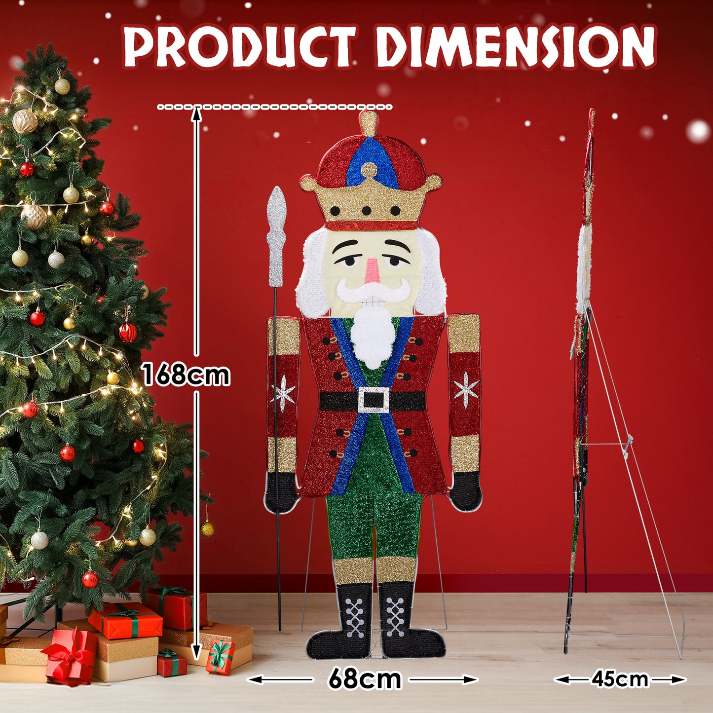 Lighted Nutcracker Christmas Yard Decorations, Pre-lit 2D Nutcracker Soldier with 162 LED Warm White Lights and Stakes for Xmas Outdoor Holiday Indoor Decor Lighted Holiday Displays