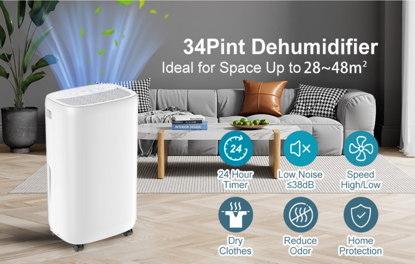 16L ECO - Dehumidifier Air Purifier with Humidistat LCD Display for Home