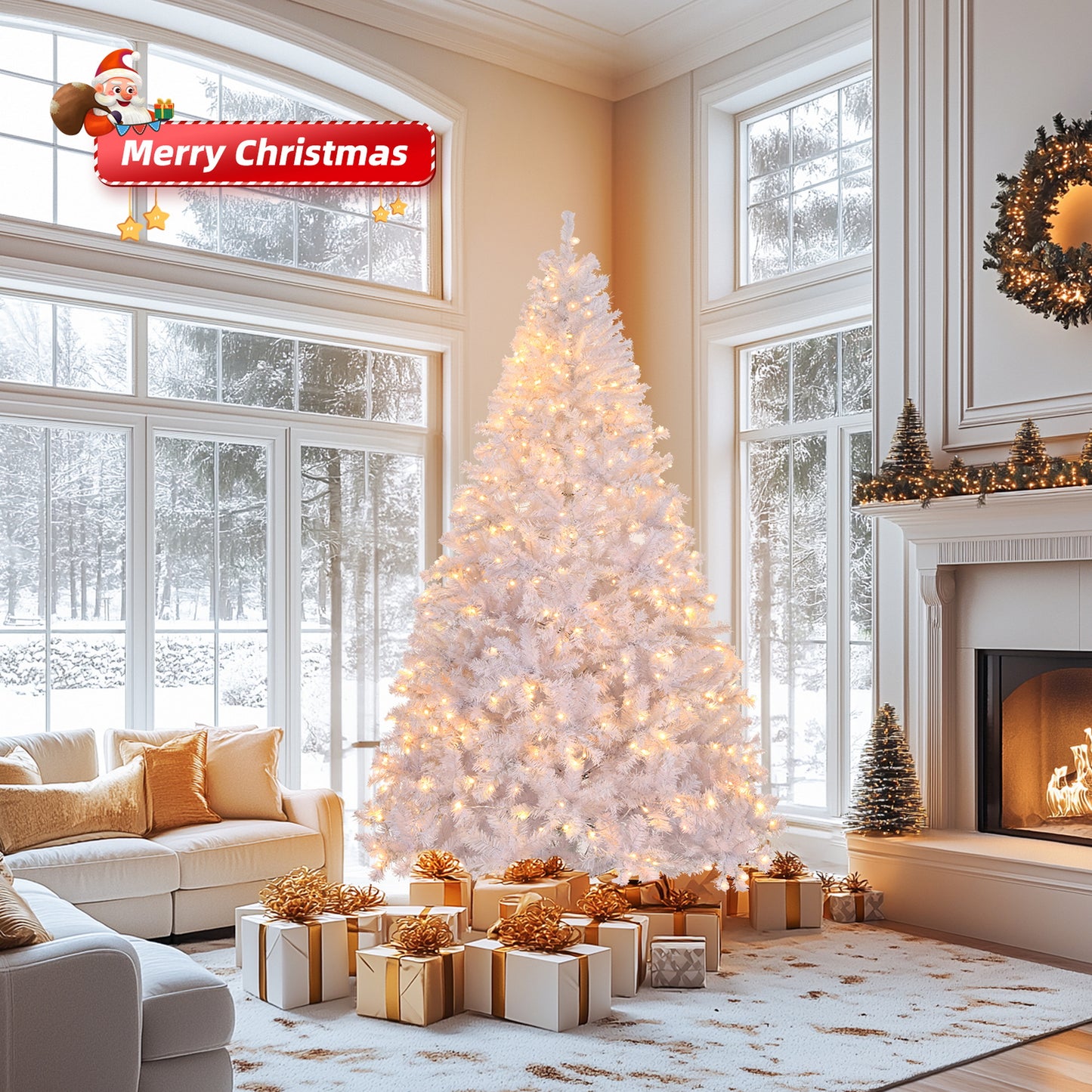 5 FT Artificial Christmas Tree with DIY 80 Warm Lights Battery Operated, 480 Branch Tips and Sturdy Metal Stand, White