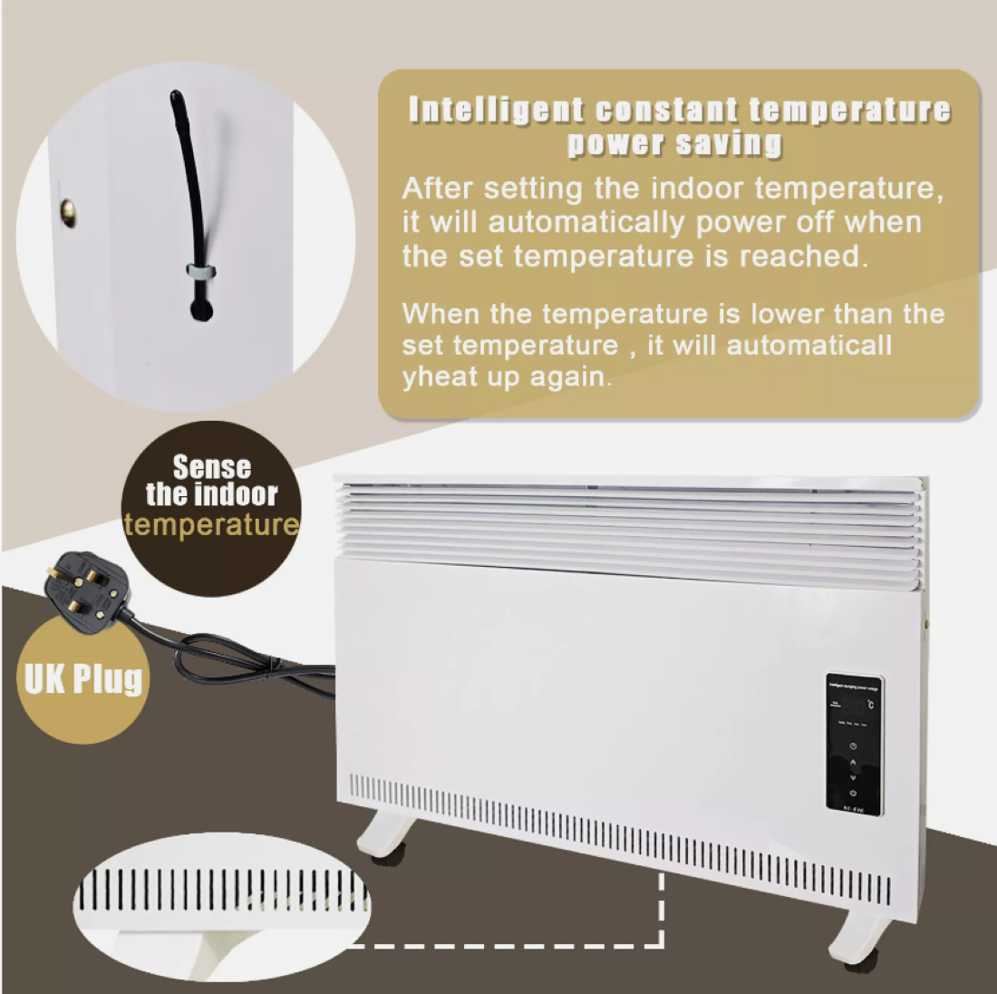 NEW 1200W White Glass Free Standing/Wall Mounted Electric Panel Convector Heater