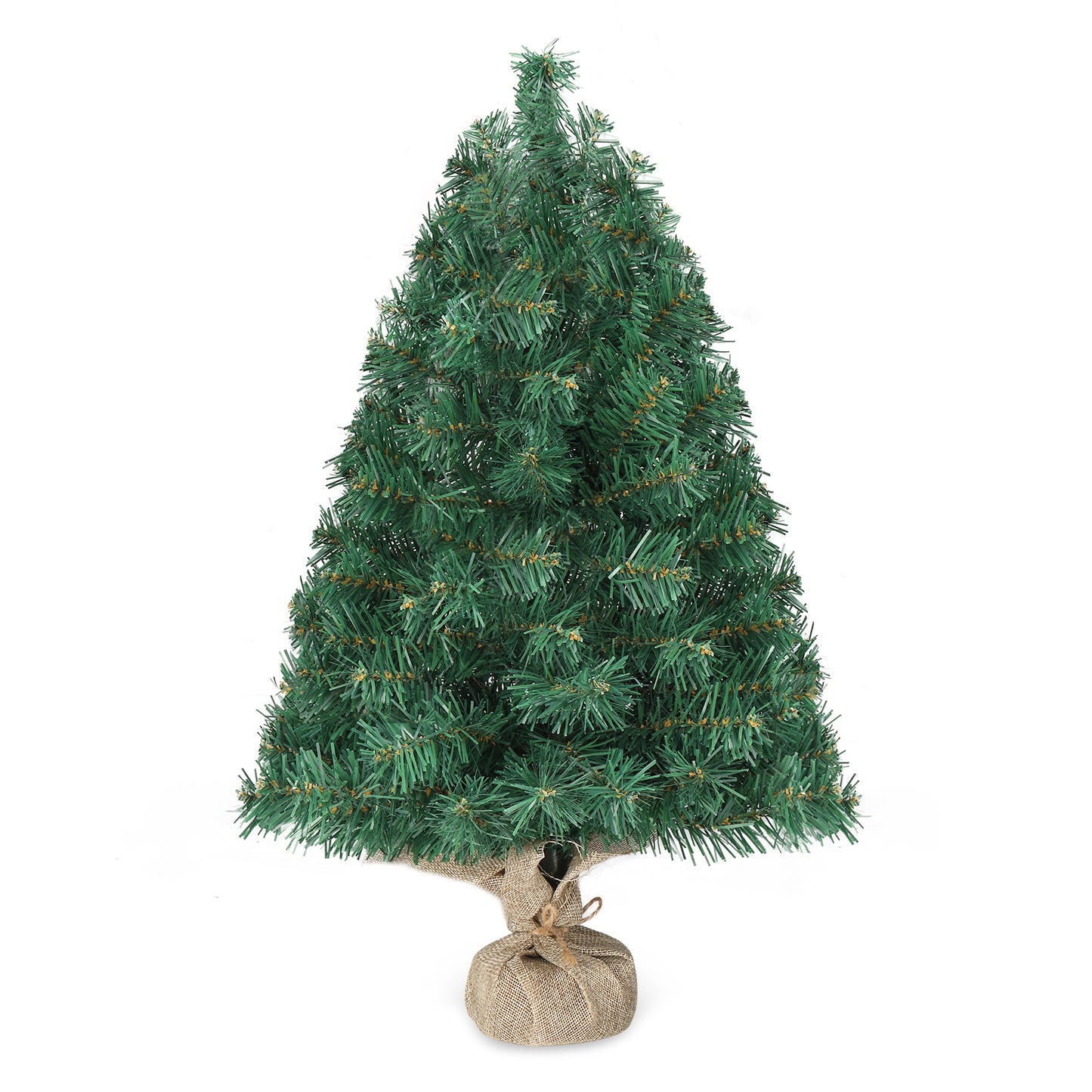 24 in Pre-lit Artificial Mini Christmas Tree, Tabletop Small Xmas Pine Tree with Ornaments and 30 Warm Lights Battery Operated and Paper Wrapped Base for Home Office Store Holiday Deco, Green