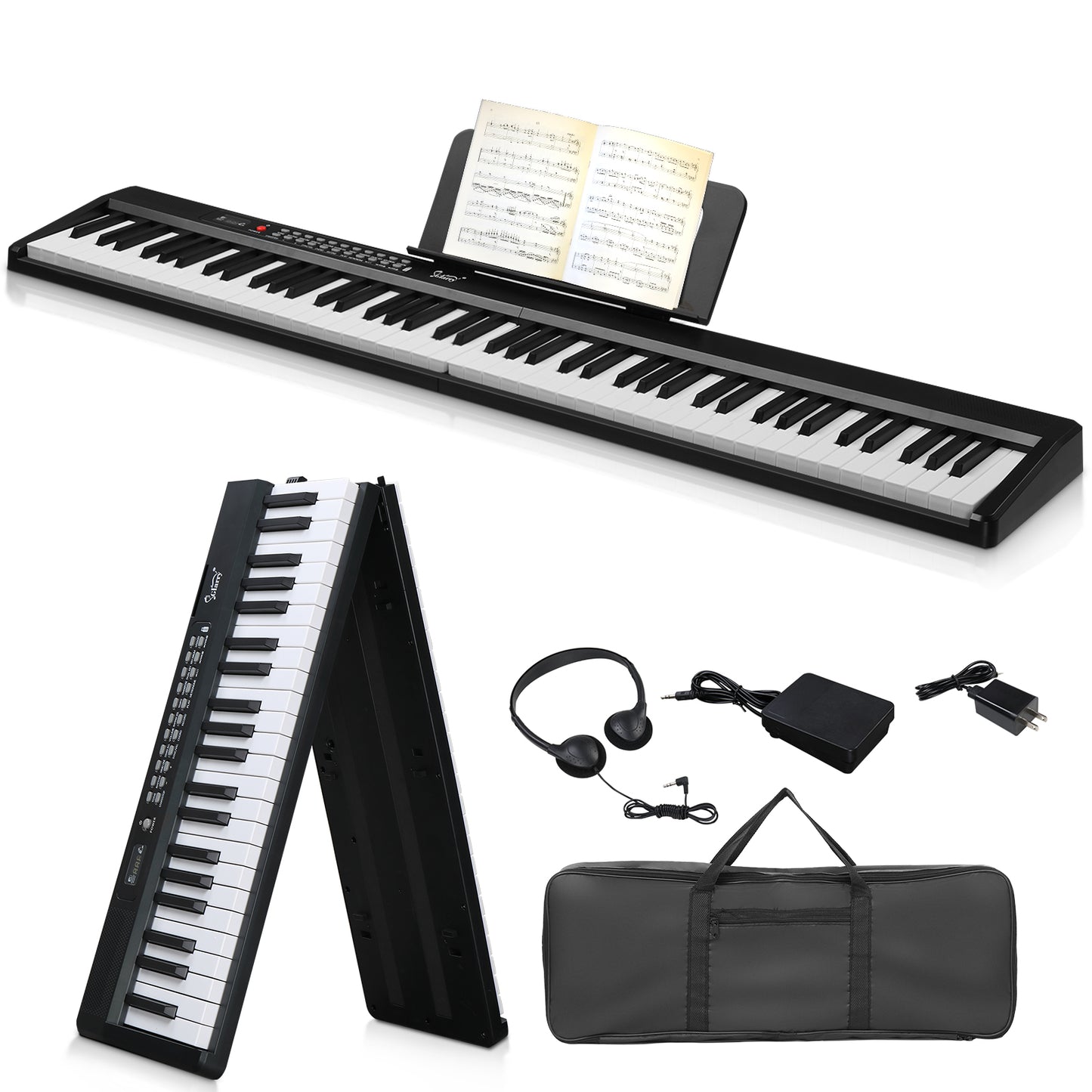 Glarry GPP-106 88 Key Folding Piano Semi-Weighted Standard Keyboards Digital Piano with MIDI Bluetooth, Handbag，Headphone，for Piano Lover Black color