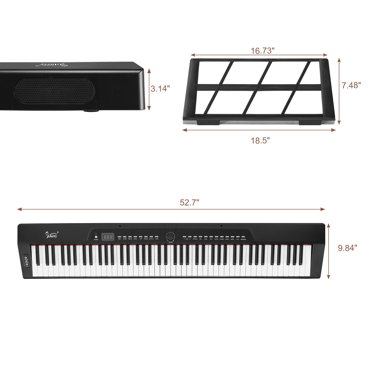 Glarry GPP-105 88 Key Full Size Semi-Weighted Standard Keyboards Digital Piano with Dual-tube X-Shape Stand, MIDI Bluetooth, Headphone，for Piano Lover Black color