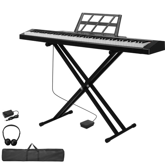 Glarry GPP-105 88 Key Full Size Semi-Weighted Standard Keyboards Digital Piano with Dual-tube X-Shape Stand, MIDI Bluetooth, Headphone，for Piano Lover Black color